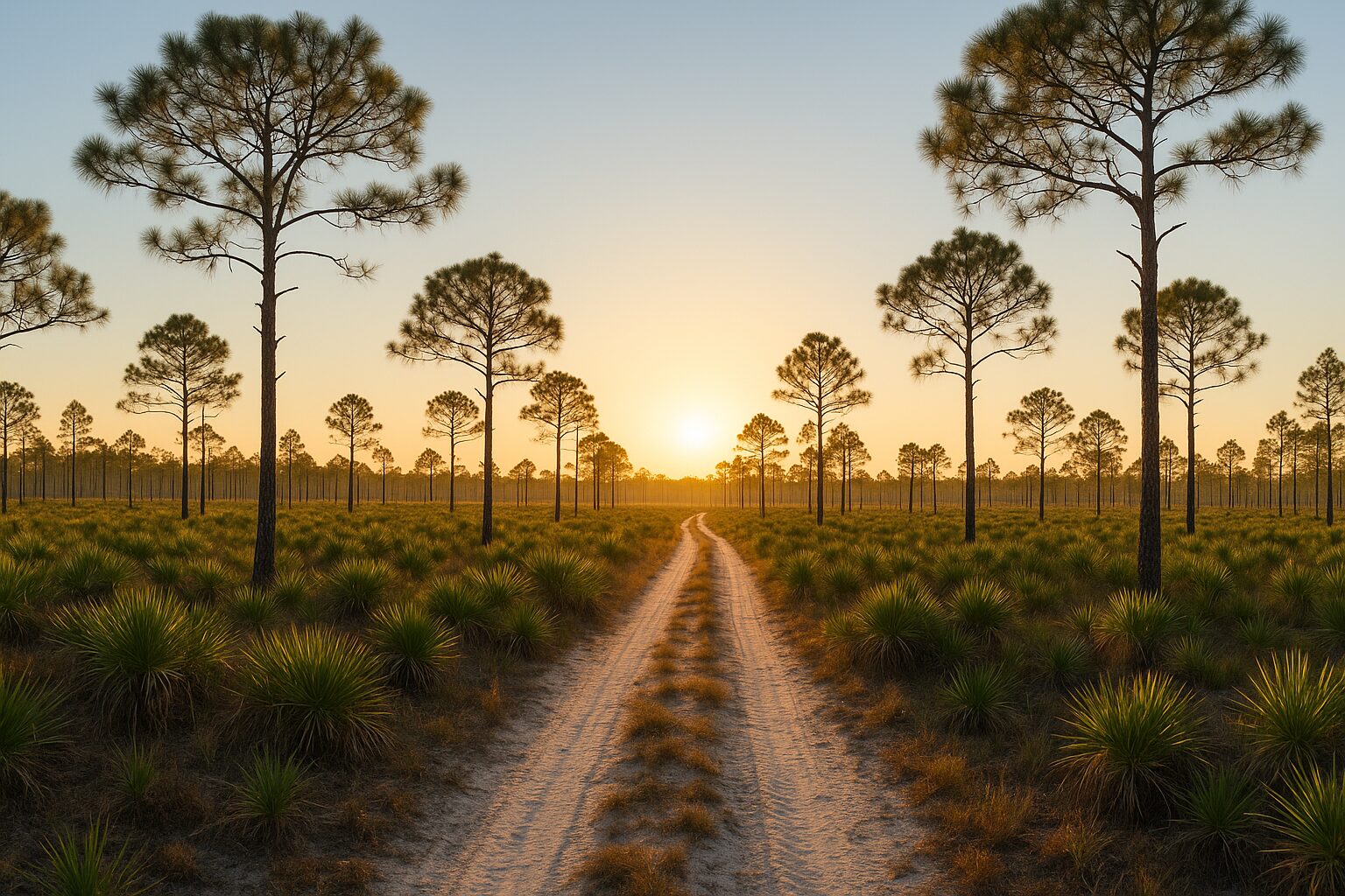 Open Florida pine flatwoods under a clear morning sky